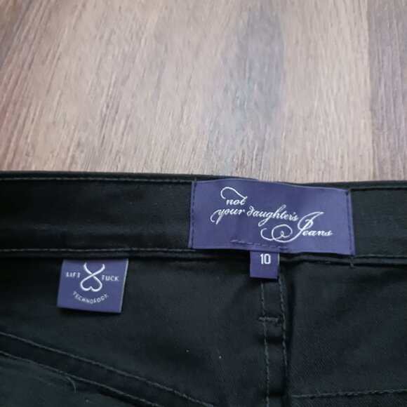 NYDJ Size 10 Black Crop Capri Cuffed Jeweled Denim Tummy Control Pants 21132 - Picture 3 of 6